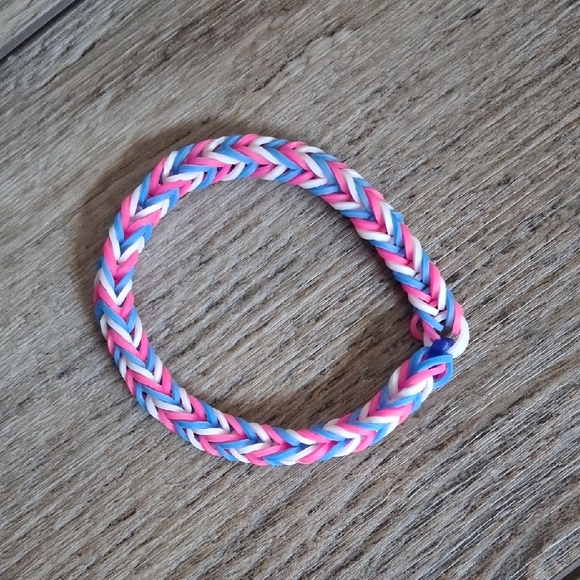 Jewelry - Women's Stretchy Pink, Blue & White Rainbow Loom Style Bracelet